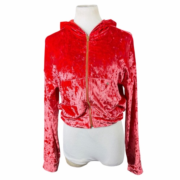 Fabletics Strawberry Red Crushed Velour Sports Bra & Cropped Hoodie - S & XS - Picture 5 of 16